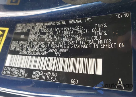 2011 Toyota Highlander Se V6 z USA, uszkodzony, nr VIN 5TDBK3EH3BS047803